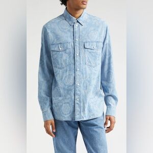 New Authentic Versace Light Blue Denim Shirt